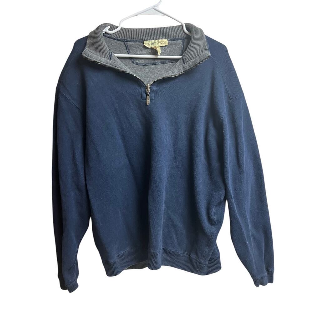 Joe Marlin Quarter Zip Pullover Men's Sweater Blue Gray 100% Cotton XL